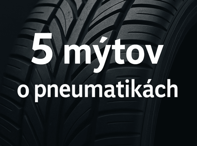 Realistický vizuál s nápisom '5 mýtov o pneumatikách' – moderný obrázok s pneumatikou v popredí, určený na ilustrovanie článku o najčastejších omyloch týkajúcich sa pneumatík.